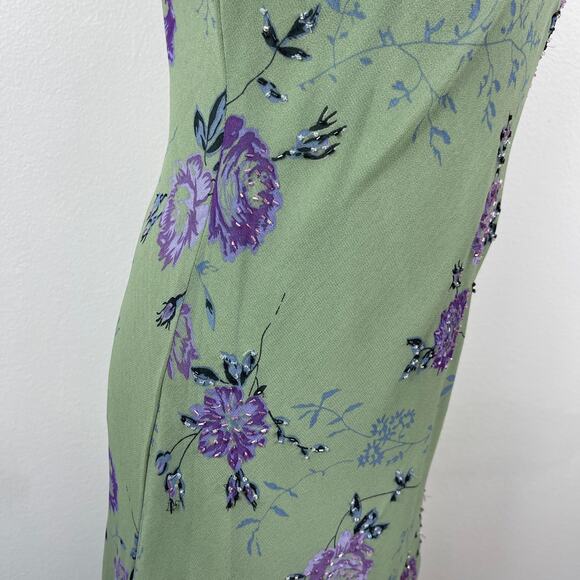 Vintage 90s y2k Eva Blue Green Purple Fairy Whimsy Floral Midi Dress Size Small - Picture 6 of 13
